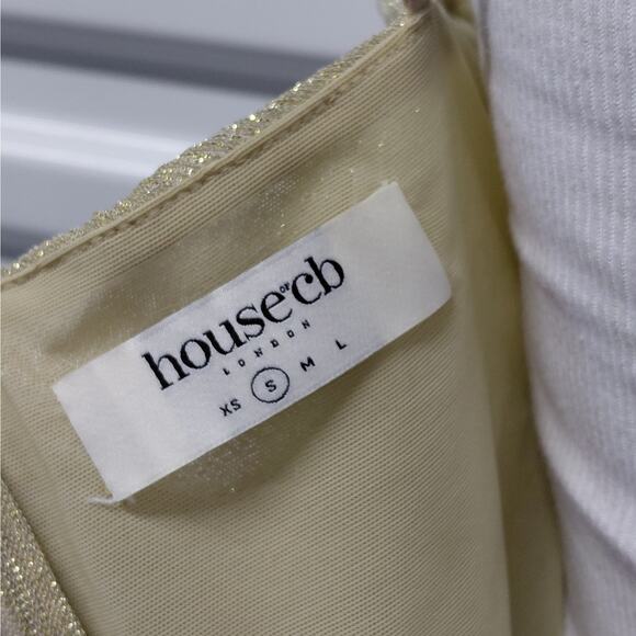 House of CB Ella Ruched Organza Mini Dress Sz Small Gold Cocktail Party Wedding - Picture 7 of 10